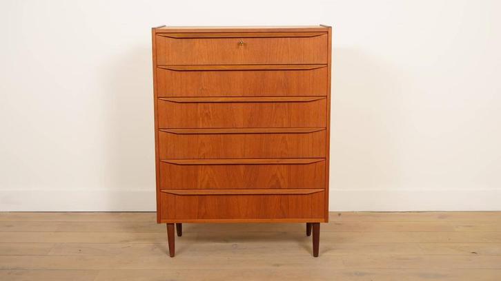 Vintage Deense ladekast | Teak | 6 lades | 108 cm, Huis en Inrichting, Kasten | Ladekasten, Ophalen of Verzenden