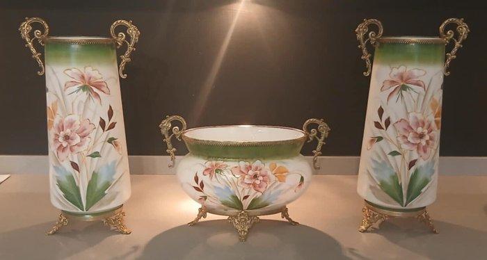 Openhaard accessoire (3) - trio vazen van glas en geverfd, Antiek en Kunst, Antiek | Glas en Kristal