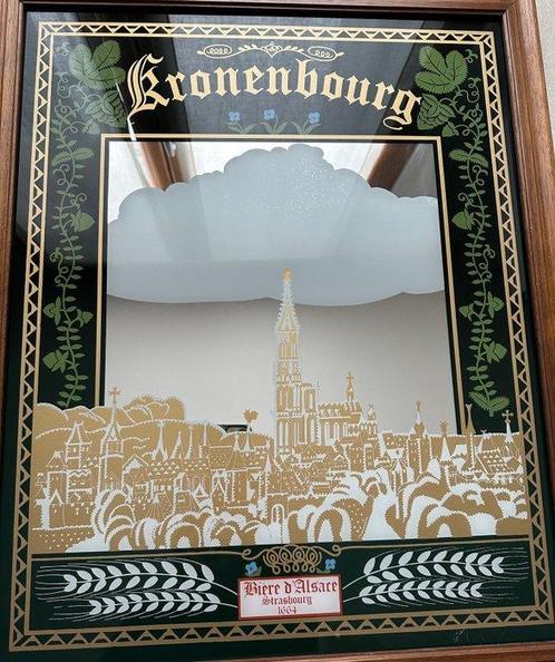 Reclamebord - Reclame-spiegel van het bier KRONENBOURG -, Antiek en Kunst, Antiek | Wandborden en Tegels