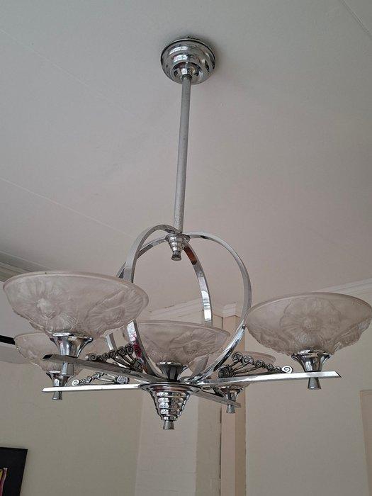 Plafondlamp - Metaal, Chroom, Glas, Antiek en Kunst, Antiek | Lampen