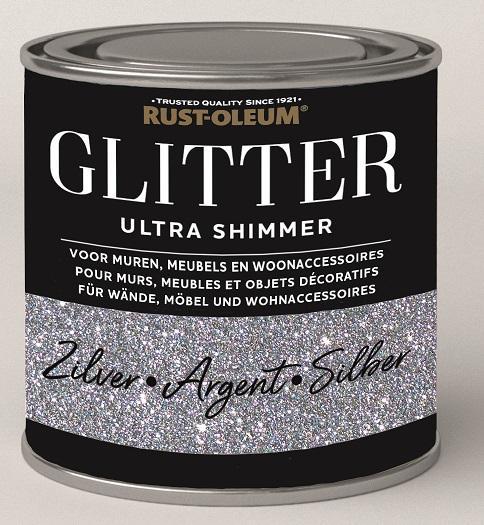 Rust oleum glitterverf ultra glitter shimmer 250 ml, zilver,, Doe-het-zelf en Verbouw, Verf, Beits en Lak, Nieuw, Verzenden