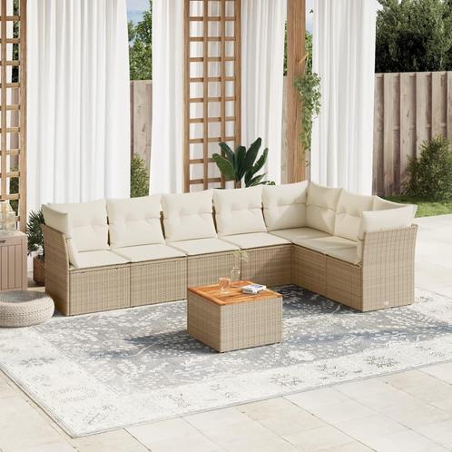 vidaXL 8-delige Loungeset met kussens poly rattan beige, Tuin en Terras, Tuinsets en Loungesets, Loungeset, Nieuw, 8 zitplaatsen