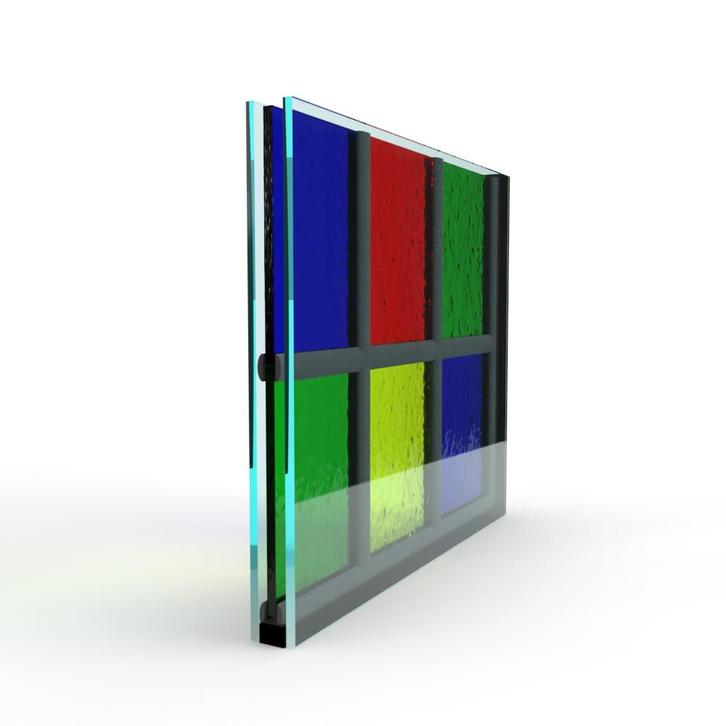 Diagonaal dubbel glas - glas in lood tisch kathedraal, Doe-het-zelf en Verbouw, Glas en Ramen, Nieuw, Ophalen of Verzenden