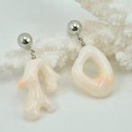 Koraal - Zilver - Oorbellen - Corallo rosato/wit, Antiek en Kunst