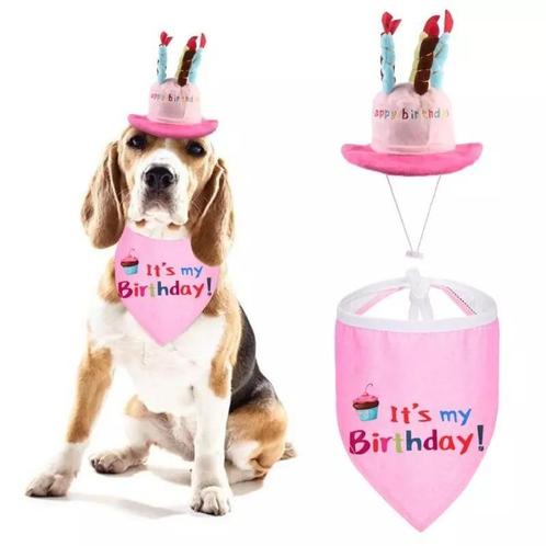 Verjaardagset met hoed en bandana voor de hond blauw of roze, Dieren en Toebehoren, Honden-accessoires, Nieuw, Verzenden