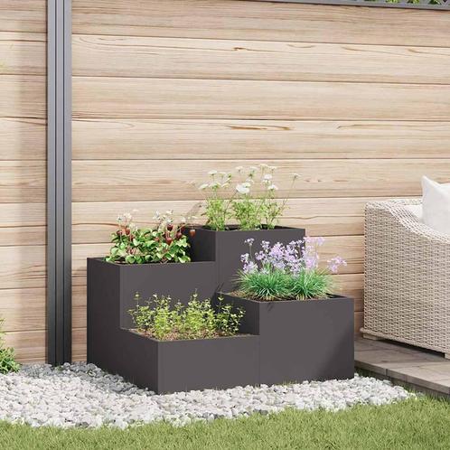 vidaXL Tuinbak 80 x 80 x 60 cm - Zwart staal, Tuin en Terras, Bloembakken en Plantenbakken, 60 tot 100 cm, Nieuw, Metaal, 60 cm of meer