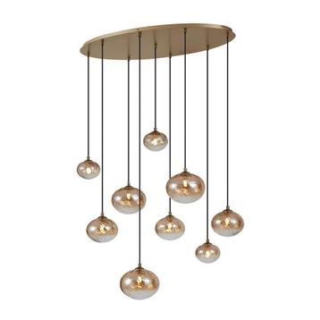 Art Deco hanglamp goud met amber glas 9-lichts - Jia beschikbaar voor biedingen