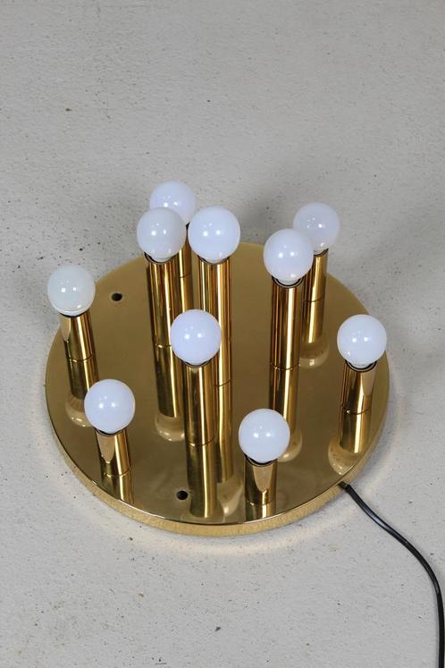 Vintage plafondlamp, wandlamp - jaren 70, goud, Huis en Inrichting, Lampen | Plafondlampen, Gebruikt, Glas, Metaal