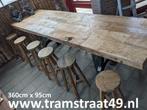 Hoge eettafel |bartafel + originele industriële machinepoten, Huis en Inrichting, Tafels | Eettafels, Teakhout, Vijf personen of meer