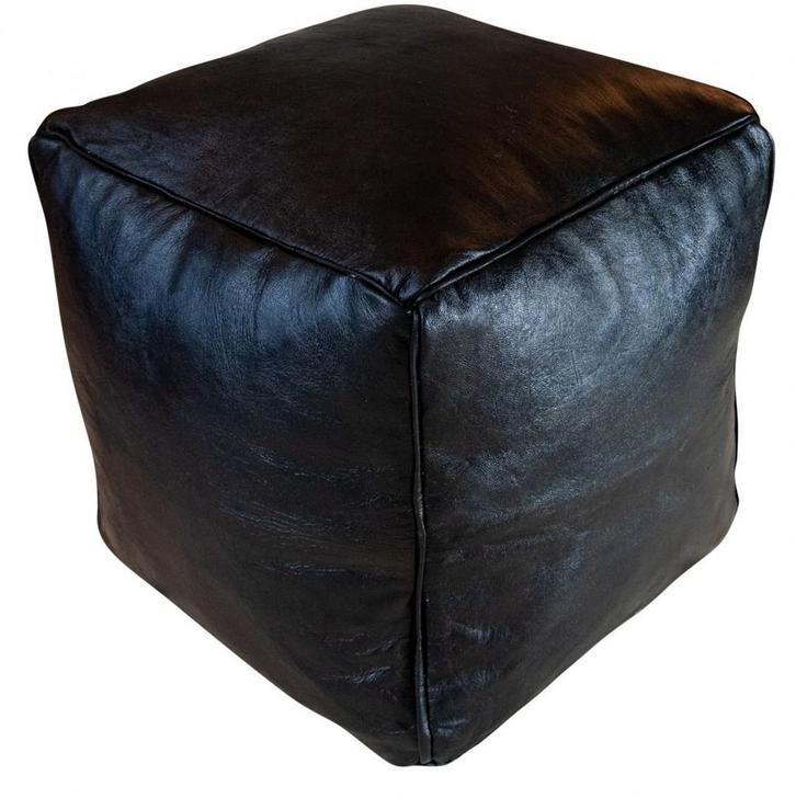 Vierkante Poef Leder - Zwart, Huis en Inrichting, Banken | Voetenbanken en Poefen, Verzenden