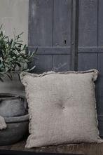 Shabby linnen kussen met knoop 45 x 45 cm, Huis en Inrichting, Woonaccessoires | Kussens, Ophalen of Verzenden, Nieuw