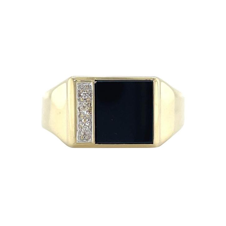 Gouden vintage zegelring met onyx en diamant 14 krt, Sieraden, Tassen en Uiterlijk, Ringen, Nieuw, Ophalen of Verzenden