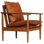 vidaXL Fauteuil Leer & Acaciahout - Bruin | OP = OP | Out..., Huis en Inrichting, Minder dan 75 cm, Nieuw, Ophalen of Verzenden