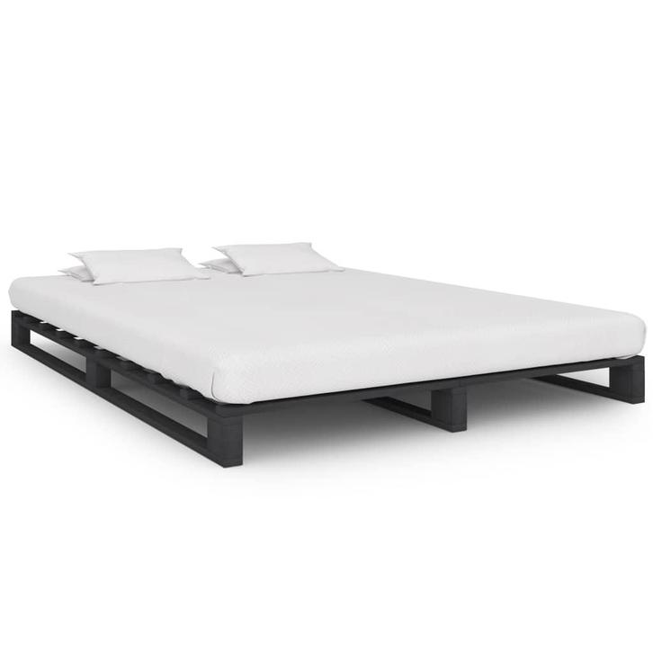 vidaXL Bedframe pallet massief grenenhout grijs 140x200 cm, Huis en Inrichting, Slaapkamer | Bedden, 140 cm, 200 cm, Grijs, Tweepersoons