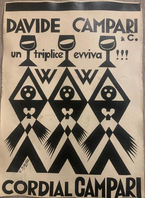 Depero Fortunato (1892-1960) - 3 x Depero Campari Milano, Antiek en Kunst, Kunst | Tekeningen en Foto's