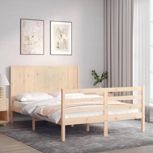 vidaXL Bedframe met hoofdbord massief hout, Huis en Inrichting, Slaapkamer | Bedden, Bruin, Nieuw, Hout, Tweepersoons, Verzenden