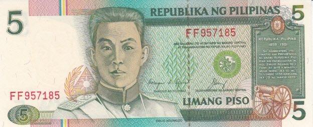 PHILIPPINES P.168e - 5 Piso ND 1985-94 UNC, Postzegels en Munten, Bankbiljetten | Azië, Verzenden