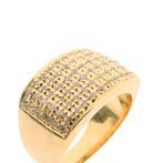 Gouden cocktail ring met zirconia (unieke ring, opvallend), Sieraden, Tassen en Uiterlijk, Ringen, Gebruikt, Overige kleuren, Ophalen of Verzenden