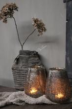 Glazen windlicht Amber brown cracle 15 cm, Huis en Inrichting, Ophalen of Verzenden, Nieuw