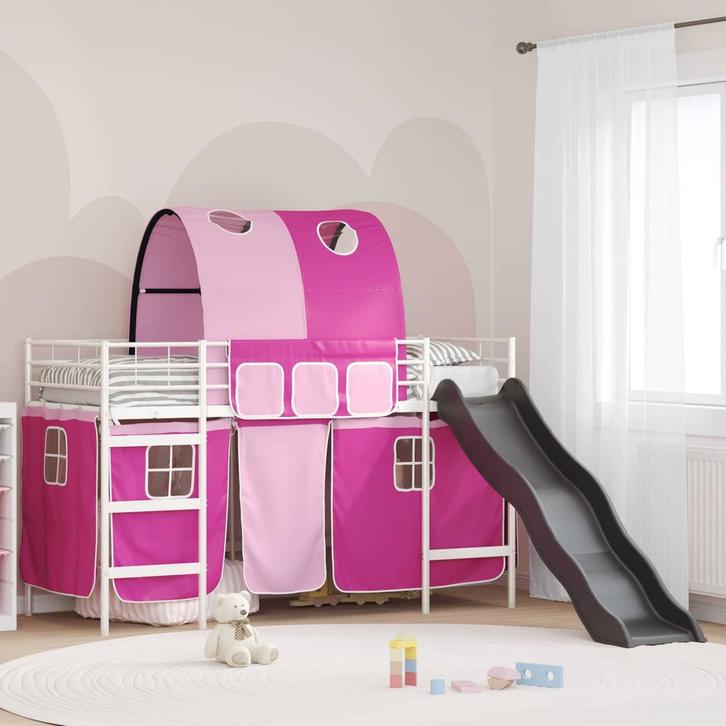 vidaXL Loftbed voor Kids Wit en Roze 90 x 190 cm Metaal, Huis en Inrichting, Slaapkamer | Bedden, Wit, Nieuw, Metaal, Verzenden