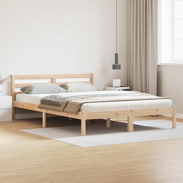 vidaXL Bedframe met hoofdeinde Bruin 210 x 160 cm Massief, Huis en Inrichting, Slaapkamer | Bedden, Bruin, Nieuw, Hout, Verzenden