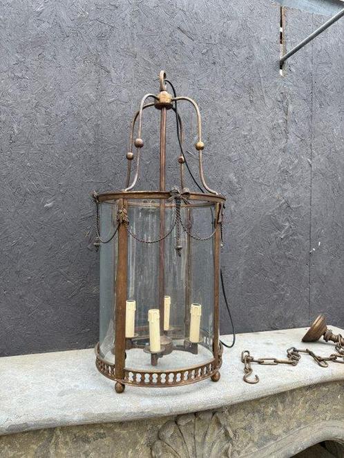 Lantaarn plafondlamp - Glas, Messing - Bronzen hal lantaarn, Antiek en Kunst, Curiosa en Brocante