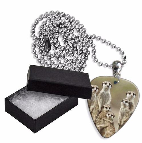 Aluminium plectrum ketting met afbeelding van Stokstaartje, Verzamelen, Overige Verzamelen, Nieuw, Ophalen of Verzenden