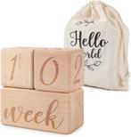 3 houten Milestone blokken in linnen zakje Hello World, Verzenden, Nieuw, Kraamcadeau