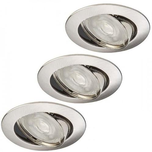 3 spotjes nikkel | Inbouwspot LED dimbaar | 7 watt warm wit, Huis en Inrichting, Lampen | Spots, Plafondspot of Wandspot, Nieuw