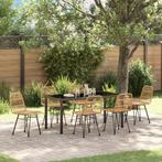 vidaXL 7-delige Tuin Eetset Bruin Poly Rattan, Tuin en Terras, Verzenden, Nieuw, Rotan