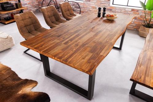 Massief houten eettafel GENESIS 200cm bruin gevlamd acacia, Huis en Inrichting, Tafels | Eettafels, Ophalen of Verzenden