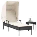 vidaXL Ligbed met luifel en tafel poly rattan zwart, Verzenden, Nieuw