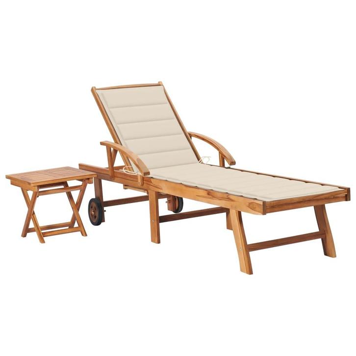 vidaXL Ligbed met tafel en kussen massief teakhout, Tuin en Terras, Ligbedden, Nieuw, Verzenden