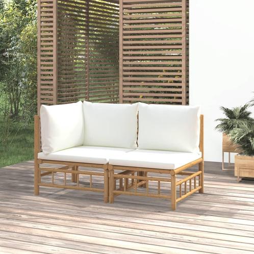 vidaXL 2-delige Loungeset met kussens bamboe crèmewit, Tuin en Terras, Tuinsets en Loungesets, Loungeset, Nieuw, Hout, Verzenden