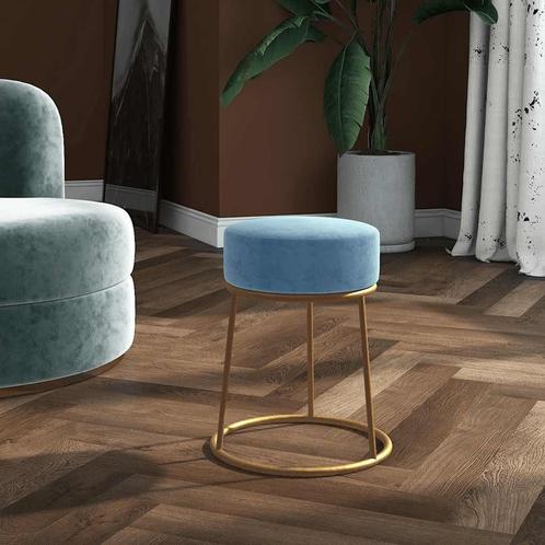 vidaXL Hocker rond fluweel lichtblauw, Huis en Inrichting, Stoelen, Blauw, Nieuw, Verzenden