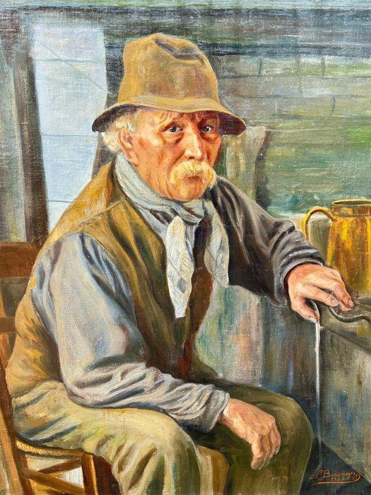 Leonce Besengez (1906-1881) - Boer bij de kachel; gesign., Antiek en Kunst, Kunst | Schilderijen | Klassiek
