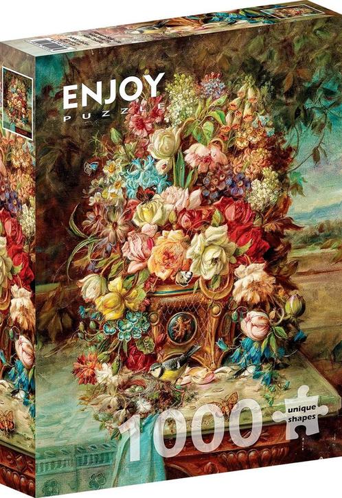 Flowers Still Life with Blue bird Puzzel (1000 stukjes) |, Hobby en Vrije tijd, Denksport en Puzzels, Nieuw, Verzenden