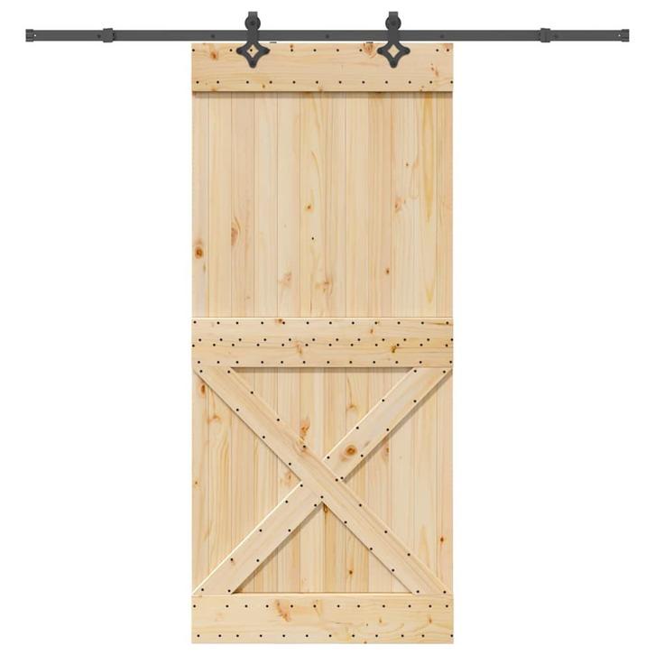 vidaXL Schuifdeur met beslag 100x210 cm massief grenenhout, Doe-het-zelf en Verbouw, Deuren en Horren, Nieuw, Verzenden