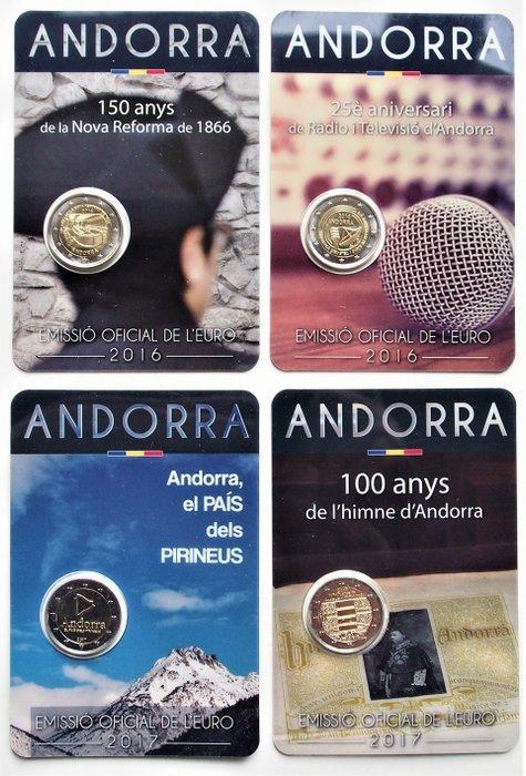 Andorra. 2 Euro 2016/2017 (4 stuks) (Zonder Minimumprijs), Postzegels en Munten, Munten | Europa | Euromunten