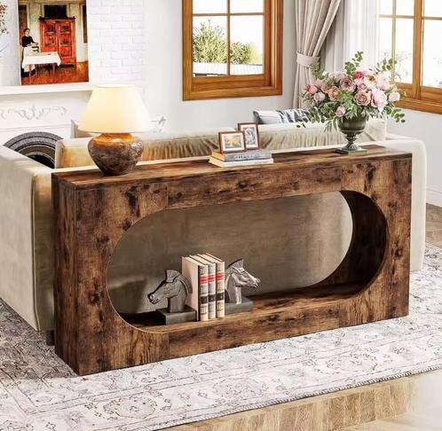 Consoletafel 160 cm met 2 planken – rustiek bruin design, Antiek en Kunst, Antiek | Meubels | Tafels, Verzenden