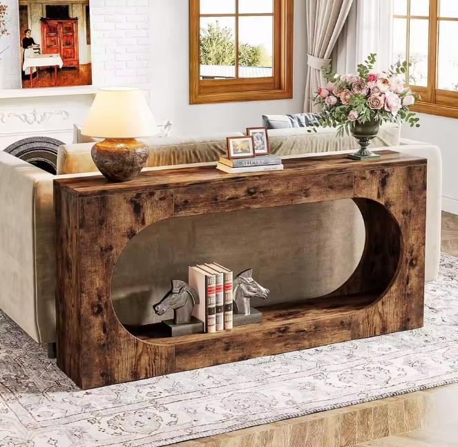 Consoletafel 160cm met 2 planken – Rustiek bruin design, Antiek en Kunst, Antiek | Meubels | Tafels, Verzenden