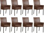 Set van 8 Bruine leren moderne eetkamerstoelen - poot vierka, Huis en Inrichting, Stoelen, Overige kleuren, Nieuw, Leer, Ophalen of Verzenden