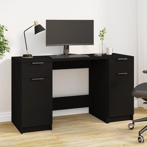 vidaXL Bureau met bijzetkast bewerkt hout zwart, Huis en Inrichting, Bureaus, Nieuw, Verzenden