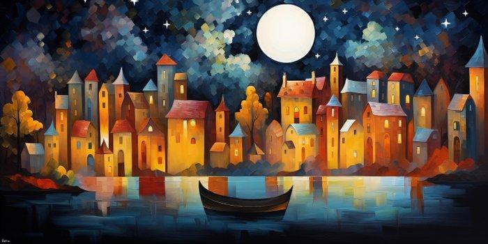 Felix van Horst - Moonlit Metropolis (XXL), Antiek en Kunst, Kunst | Designobjecten