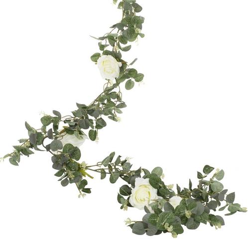Bloemen Slinger Eucalyptus & Witte Rozen 2m, Hobby en Vrije tijd, Feestartikelen, Nieuw, Verzenden