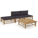 vidaXL 4-delige Loungeset met donkergrijze kussens bamboe, Tuin en Terras, Tuinsets en Loungesets, Verzenden, Nieuw, Hout, Loungeset