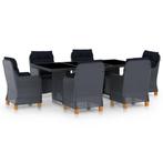 vidaXL 7-delige Tuinset met kussens poly rattan donkergrijs, 6 zitplaatsen, Nieuw, Tuinset, Verzenden