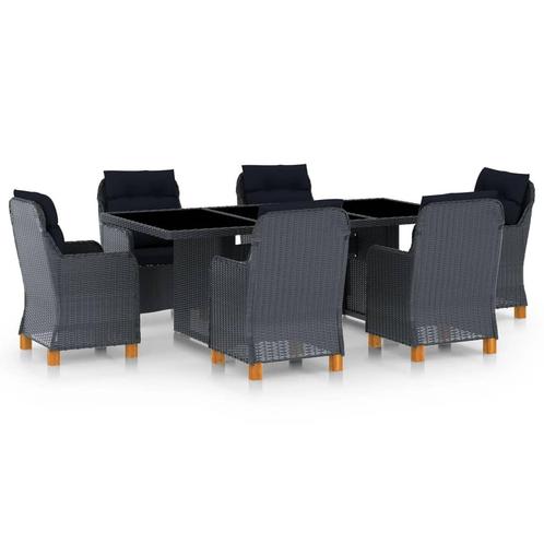 vidaXL 7-delige Tuinset met kussens poly rattan donkergrijs, Tuin en Terras, Tuinsets en Loungesets, Tuinset, Nieuw, 6 zitplaatsen