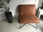 Leren fauteuil zonder armleuning met kruisframe - bruin leer, Nieuw, Ophalen of Verzenden, 75 tot 100 cm, Industrieel