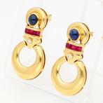 Oorbellen - 18 karaat Geel goud Saffier - Robijn - Diamant, Sieraden, Tassen en Uiterlijk, Oorbellen, Nieuw